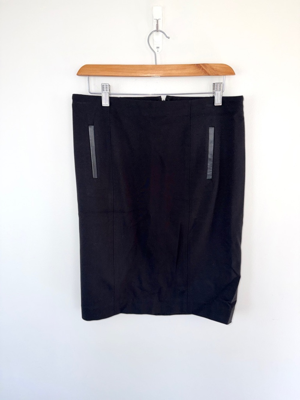 Ann Taylor Black Pencil Skirt with Faux leather Pocket Trim